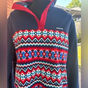 Lands' End women’s Patterned polar fleece Sweater - Red and Blue